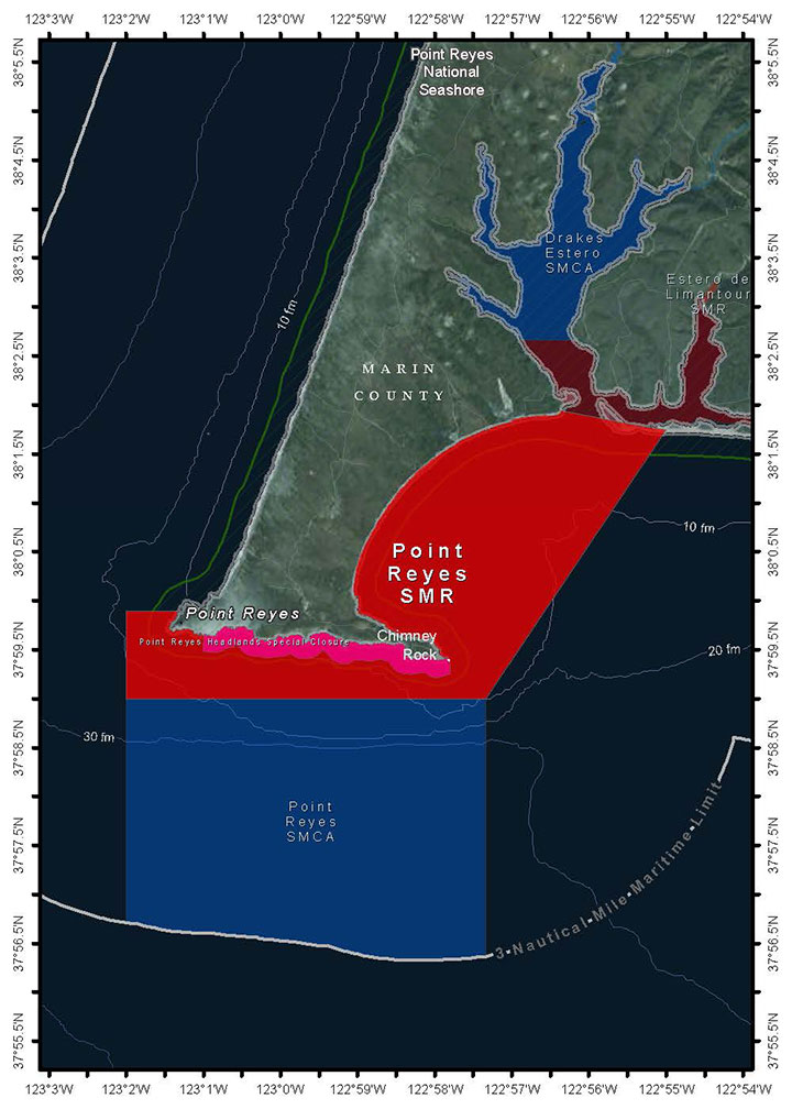 Map of Point Reyes State Marine Reserve - click to enlarge in new tab